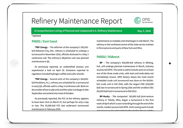 OPIS Refinery Maintenace Report